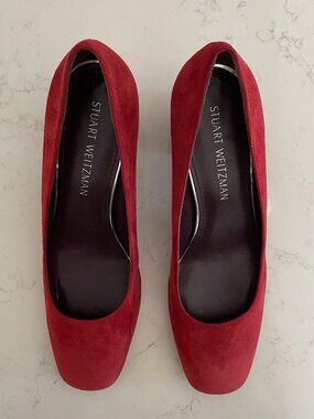 Stuart Weitzman Modern Classic Leather Suede Shoes Red Sz 9